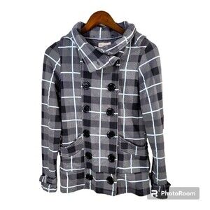 Glimmer Grey Plaid Hooded Button up Jacket Womens Size Small